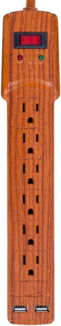 6-Outlet Surge Protector with 2 USB Ports and 900 Joules Protection, Model MC003