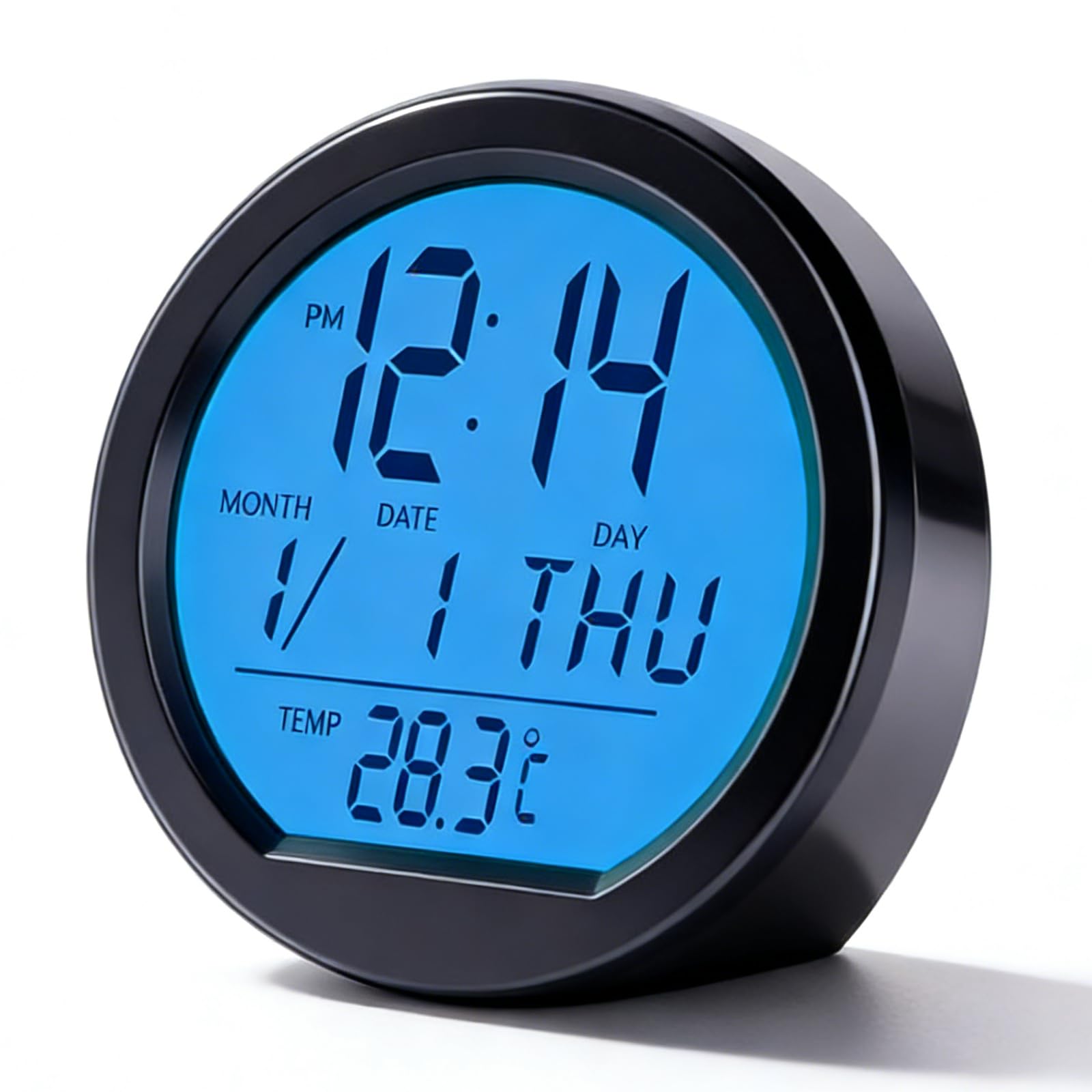 Termometro Orologio Digitale Per Auto, 3 In 1 Mini Orologio Da Cruscotto Auto A Batteria E Energia Solare Con Luce Notturna, Orologio Da Tavolo Digitale Display Temperatura E Data Per Veicoli E Uffici