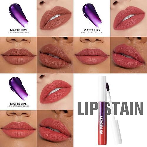 Vista 47 de evpct Tinte labial rojo malva profundo, tinte líquido mate, larga duración, impermeable, para mujeres, copa antiadherente, altamente pigmentado,