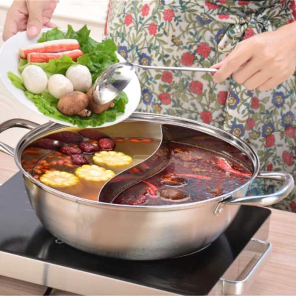 Amazon | 二重鍋 二重鍋 大容量 仕切り付き 二つの味が楽しめる