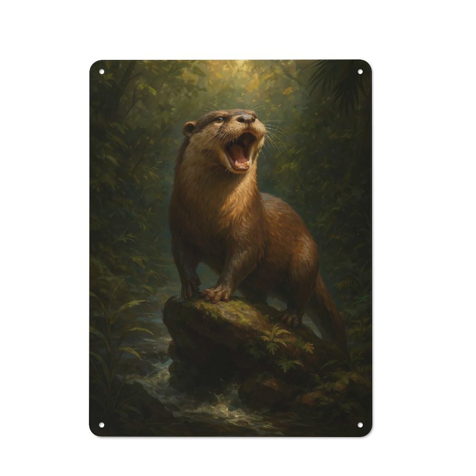 Junmoney Style-12 Vintage Tin Sign 40X30cm With Otter On Rock In Forest For Guest Room Or Hallway, For Retro Home Interiors, For Garage And Workshop Walls