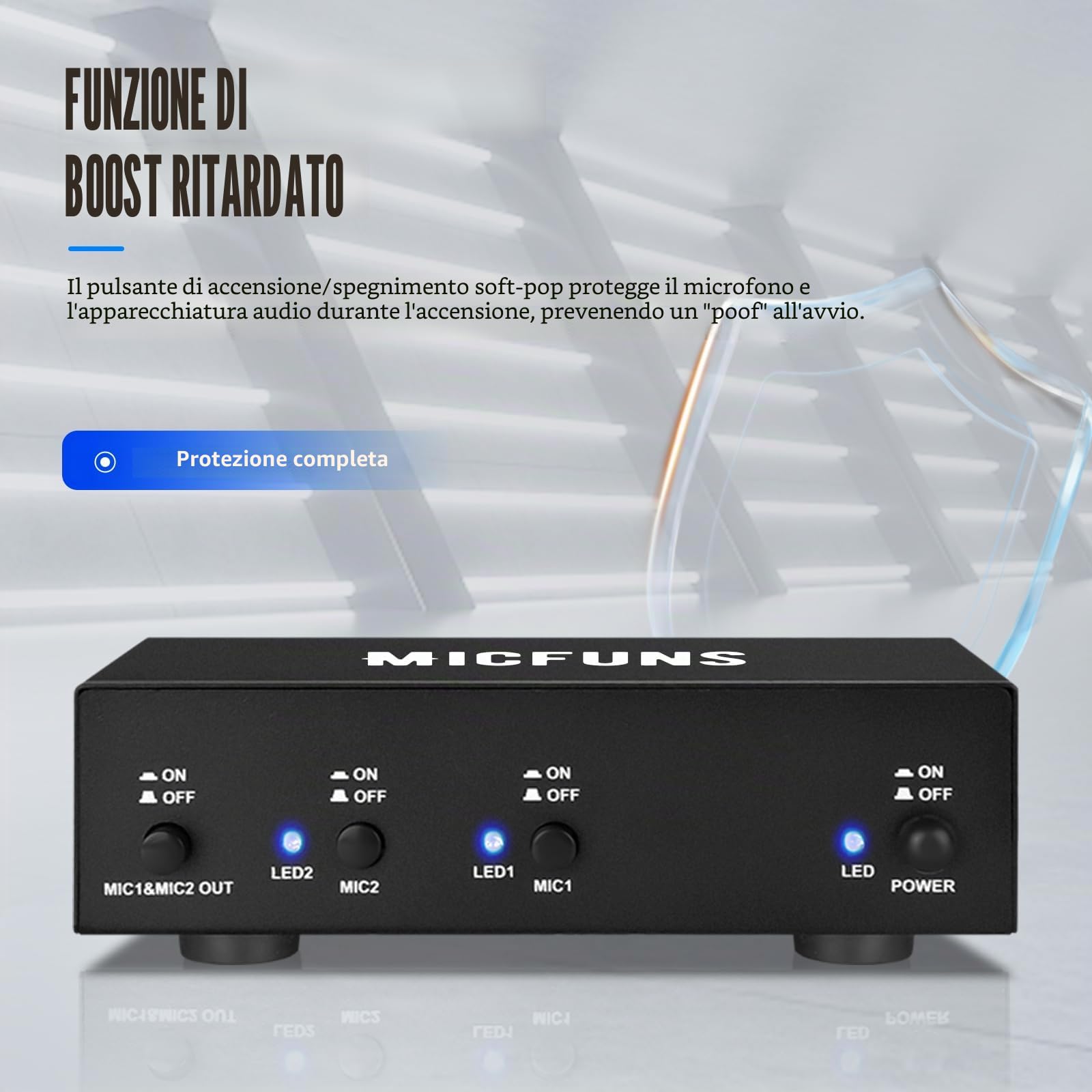 MC2 2 canali 48 V alimentazione phantom con cavo audio da 3,5 mm per il collegamento dell'interfaccia audio per microfono a condensatore, dispositivi di registrazione musicali (2 canali)
