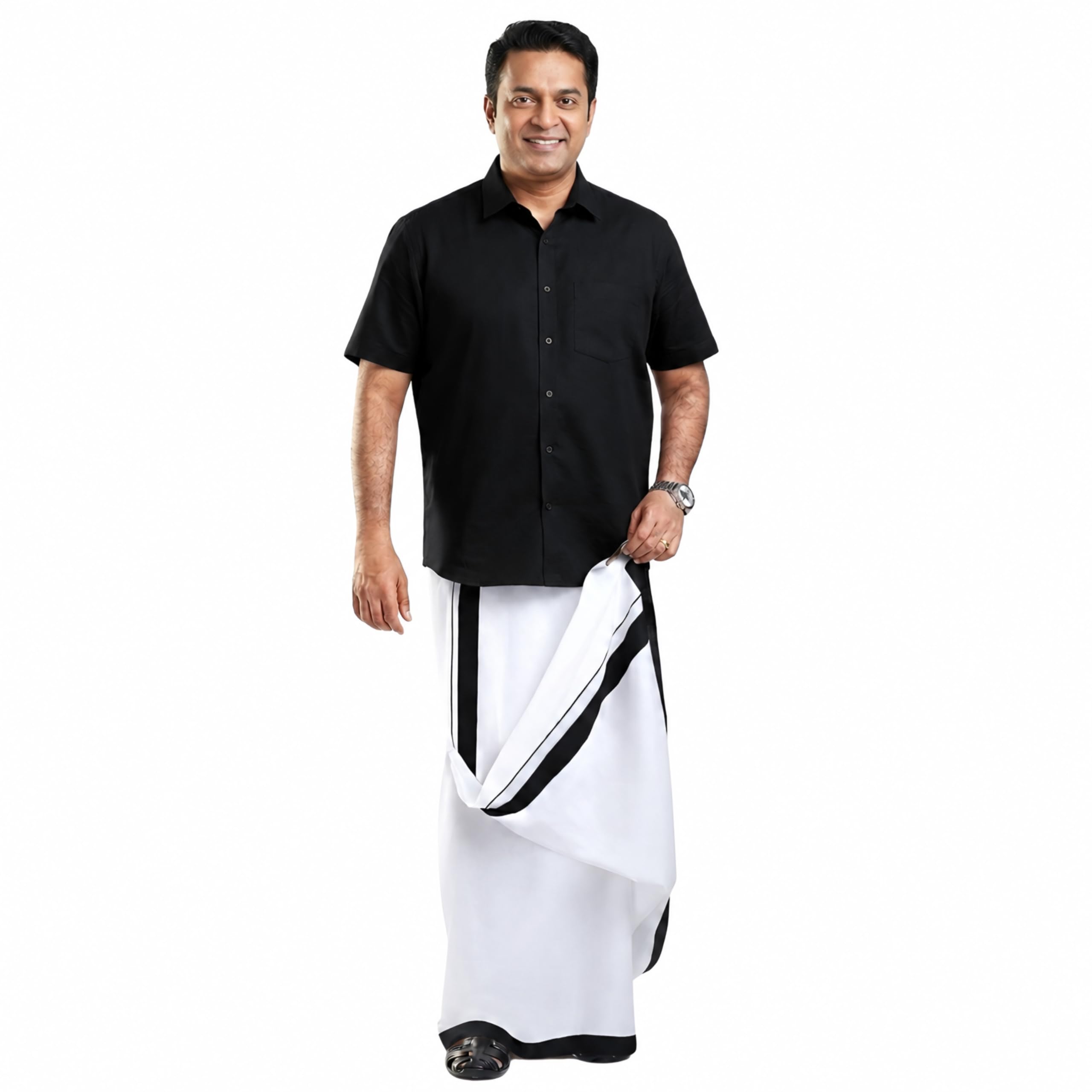 ragini V Men's Pure Cotton Double Dhoti (White With Colour Border_4m)-picture-16