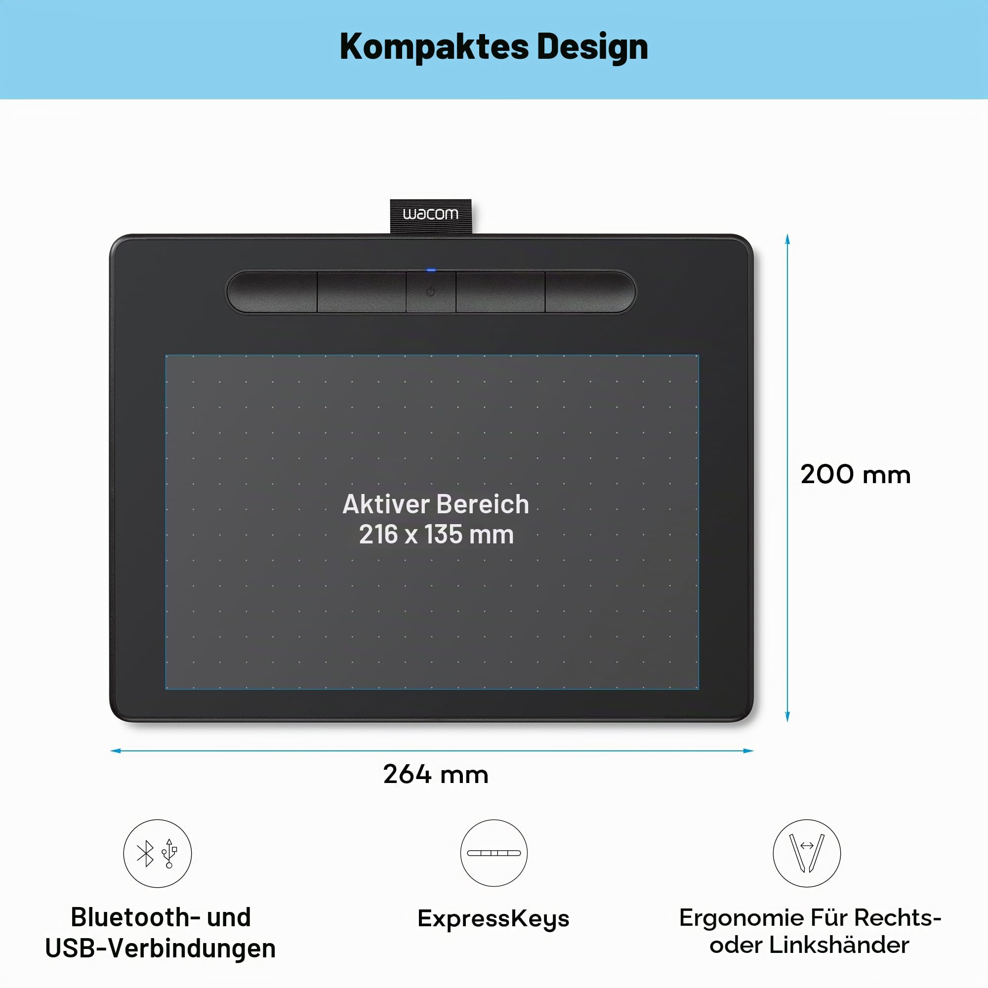 Wacom Intuos Comfort Plus Kabelgebundenes PB M – Grafiktablett (WiFi, Ethernet) CTL-6100WLK-S schwarz