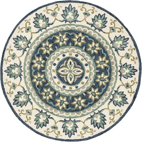 Image of Sifa Carpet Traditional Floral Round Area Rug - Hand-Tufted New Zealand Wool Circular Carpet for Dining Room & Bedroom Weight -72 Pund, Size-11x11 Feet (132x132 Inch Round)