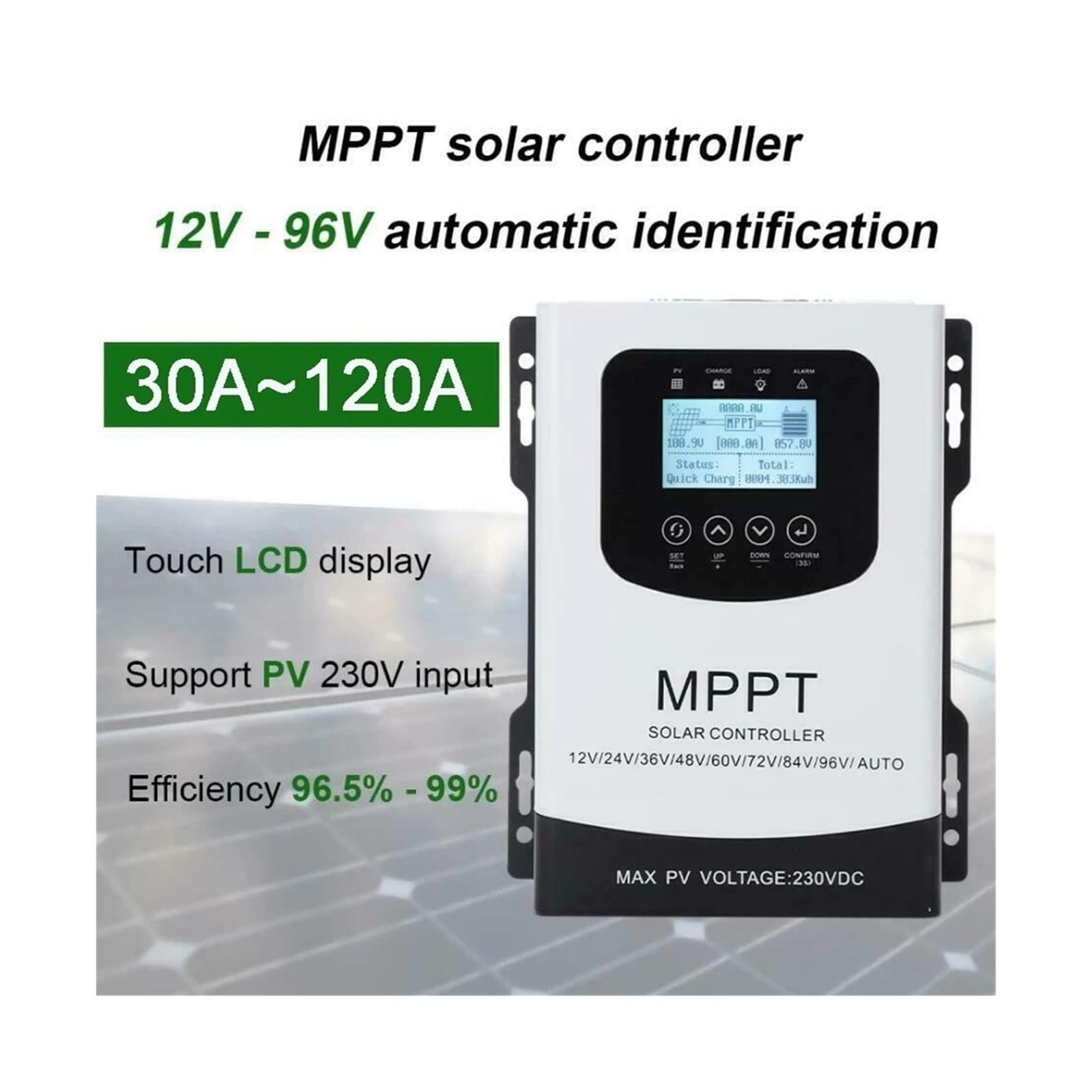 controlador de carga solar, Controlador de carga Solar MPPT 30A 40A 50A 60A 80A 100A 120A 230V regulador for Panel PV baterías litio LiFePO4 LCD(No WIFI,40A)