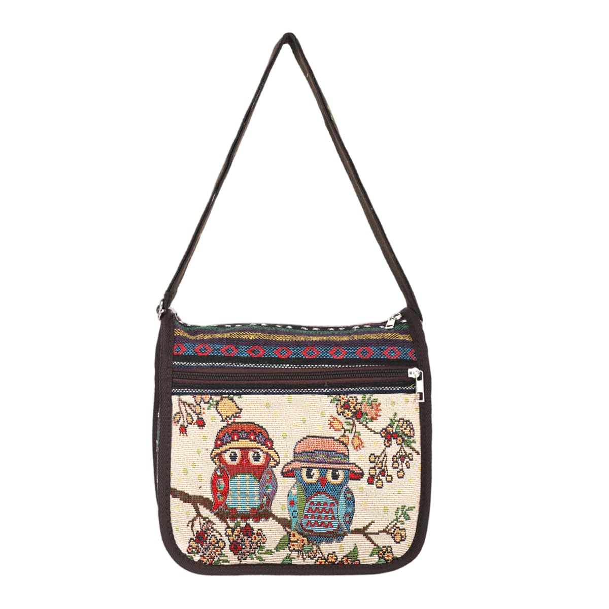 Owl Embroidery Canvas Sling Bag for Women Small Lightweight Crossbody with Zipper Phone Pouch Ethnic Style Day Bag 25×24×10cm-image-44