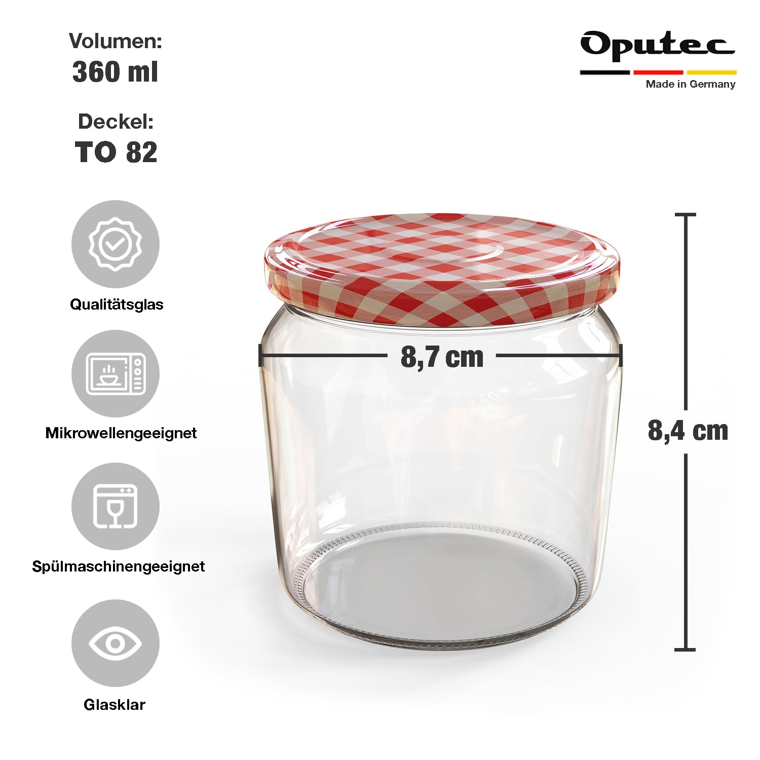Oputec 12 Barattoli In Vetro Per Conserva Da 360ml Con Coperchio A Vite Bianco, Made In Germany, Perfetti Per Marmellate E Confetture - 2