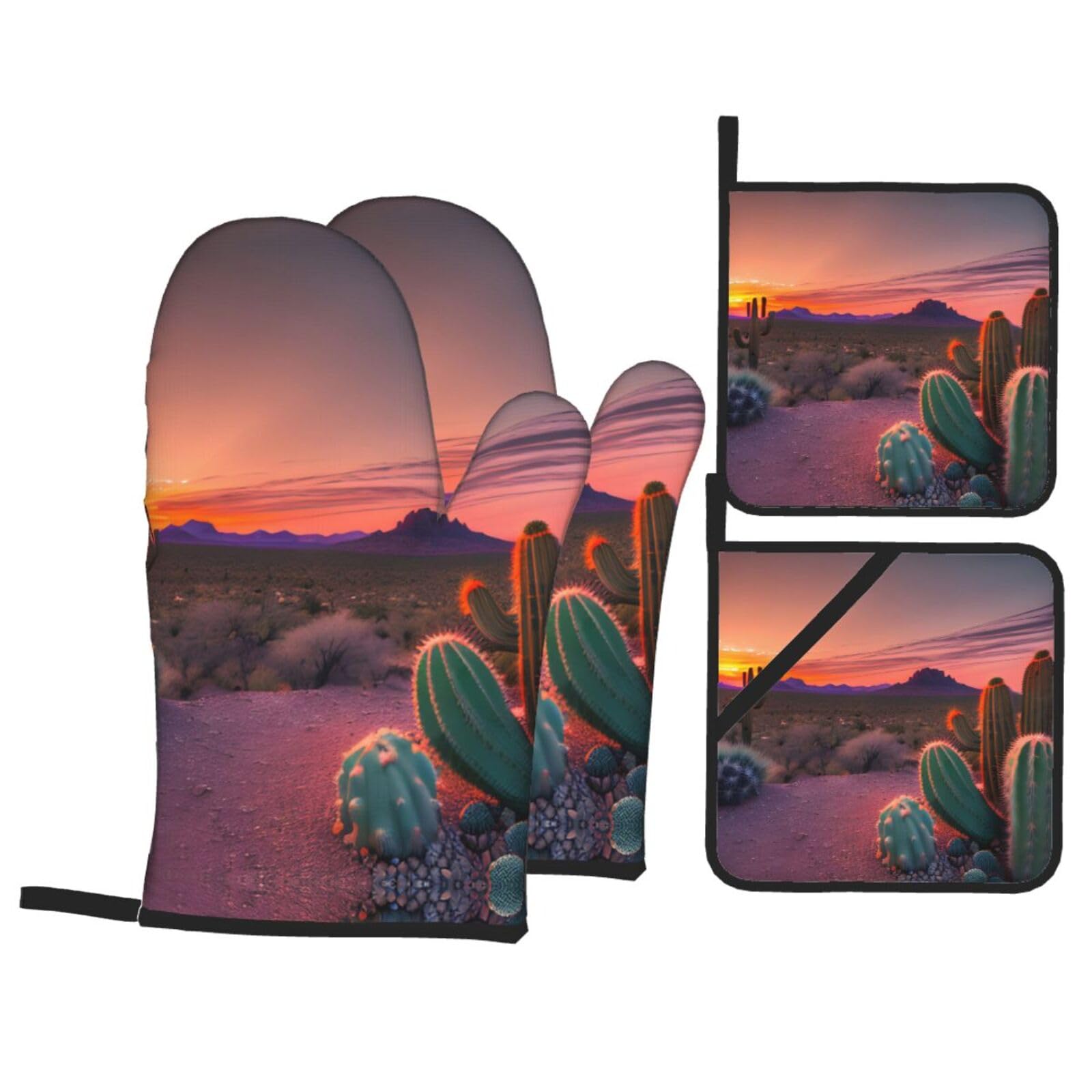 Cactus Desert Sunset Print Oven Mitts,Pot Holders, Heat Resistant Oven Mitts Gloves,Hot Pads for Kitchen Cooking Grill