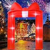 8 FT Christmas Inflatable Bow Arch Archway Red Glitter Bowknot Blow Up Archway Christmas Square Blow Up Yard Inflatables Lighted Bow Self-Inflating Arch for Valentine's Day Lawn Yard Garden Outdoor