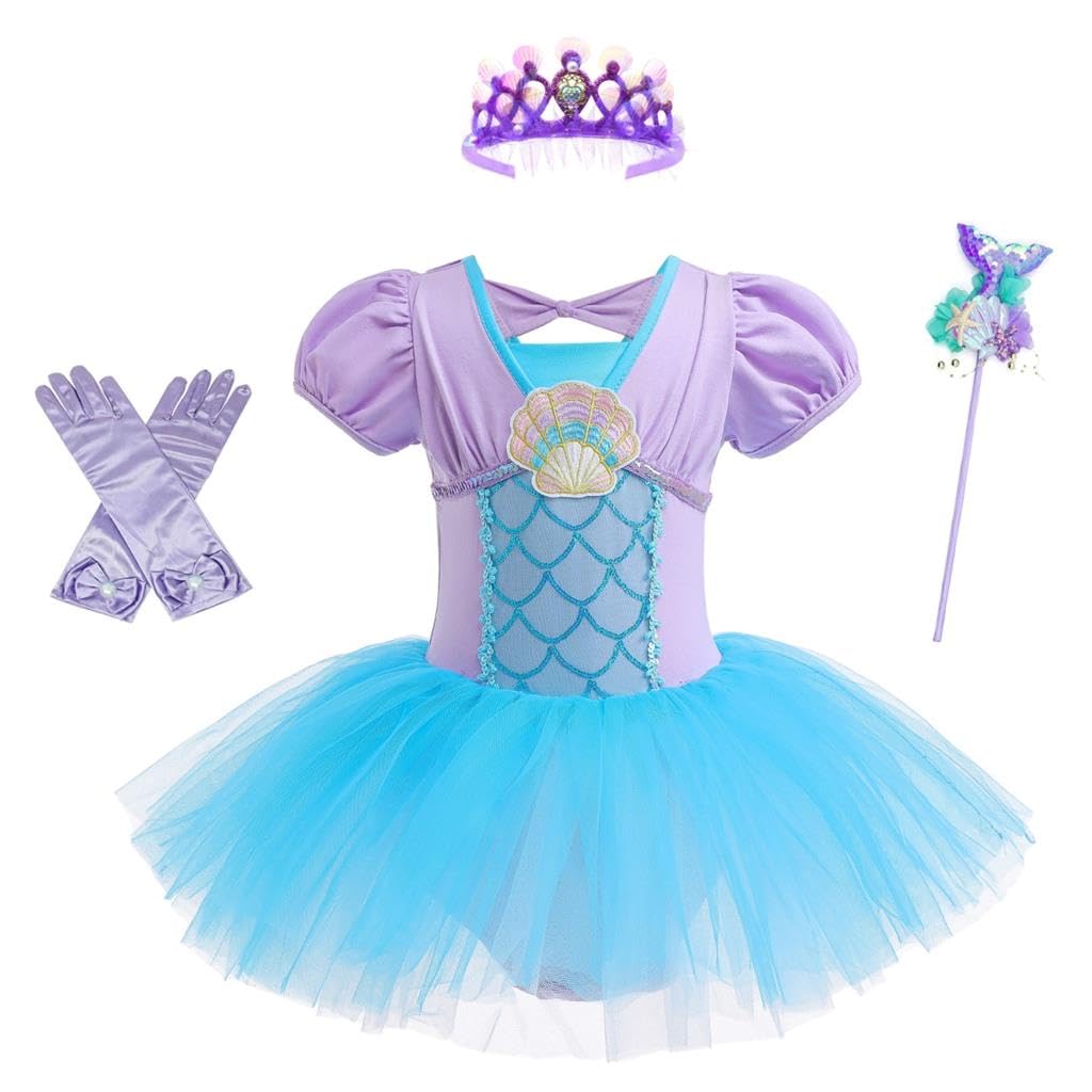 Lito Angels Princess Mermaid Ballerina Costume Ballet Leotard with Tutu Dress for Kids Girls Fancy Dance Wear Outfit with Accessories Age 3-4 Years (Tag Number 110)