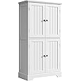GarveeHome 54in Tall Bathroom Cabinet, Farmhouse Storage Cabinet with Glass Doors and Adjustable Shelves, Freestanding Kitchen Pantry Cabinets, Cupboard for Living Room, Dining Room, White