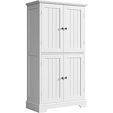 GarveeHome 54in Tall Bathroom Cabinet, Farmhouse Storage Cabinet with Glass Doors and Adjustable Shelves, Freestanding Kitchen Pantry Cabinets, Cupboard for Living Room, Dining Room, White