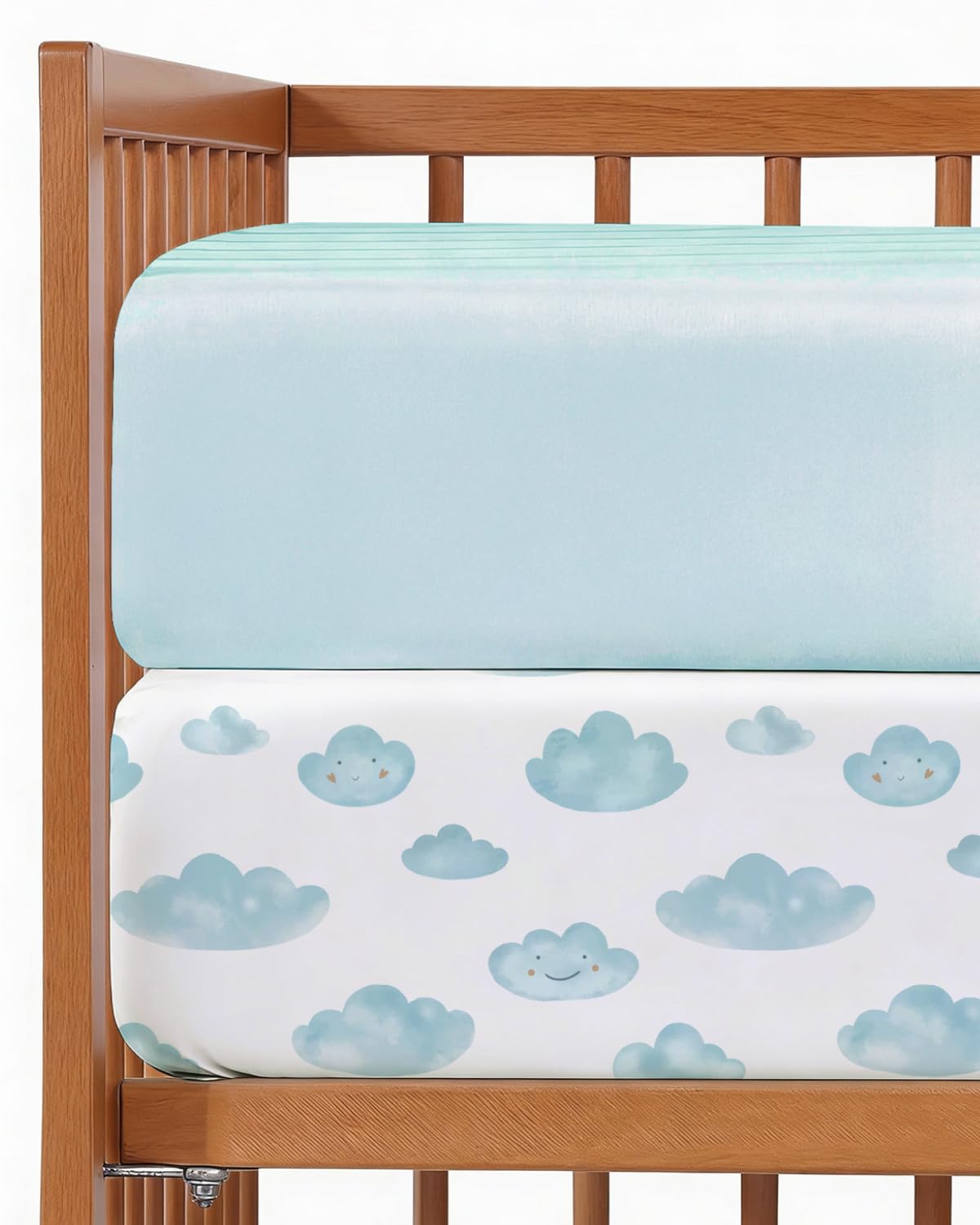 Photo 1 of 2-Pack Mini Crib Sheets Fitted - Pack N Play Sheets for Pack and Play Mattress - Stretchy Soft Microfiber Playard Bedding - Mini Toddler Bed Cover Boys & Girls - Easy-Fit, Oeko-Tex, 38 x 24in - Clouds