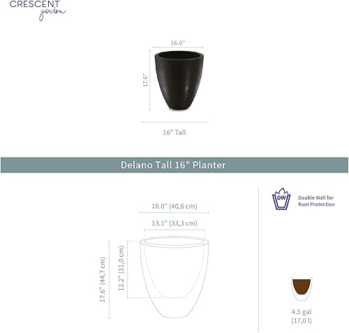 Miniatura 2 de Crescent Garden Delano - Maceta alta, moderna para interiores y exteriores, color negro caviar
