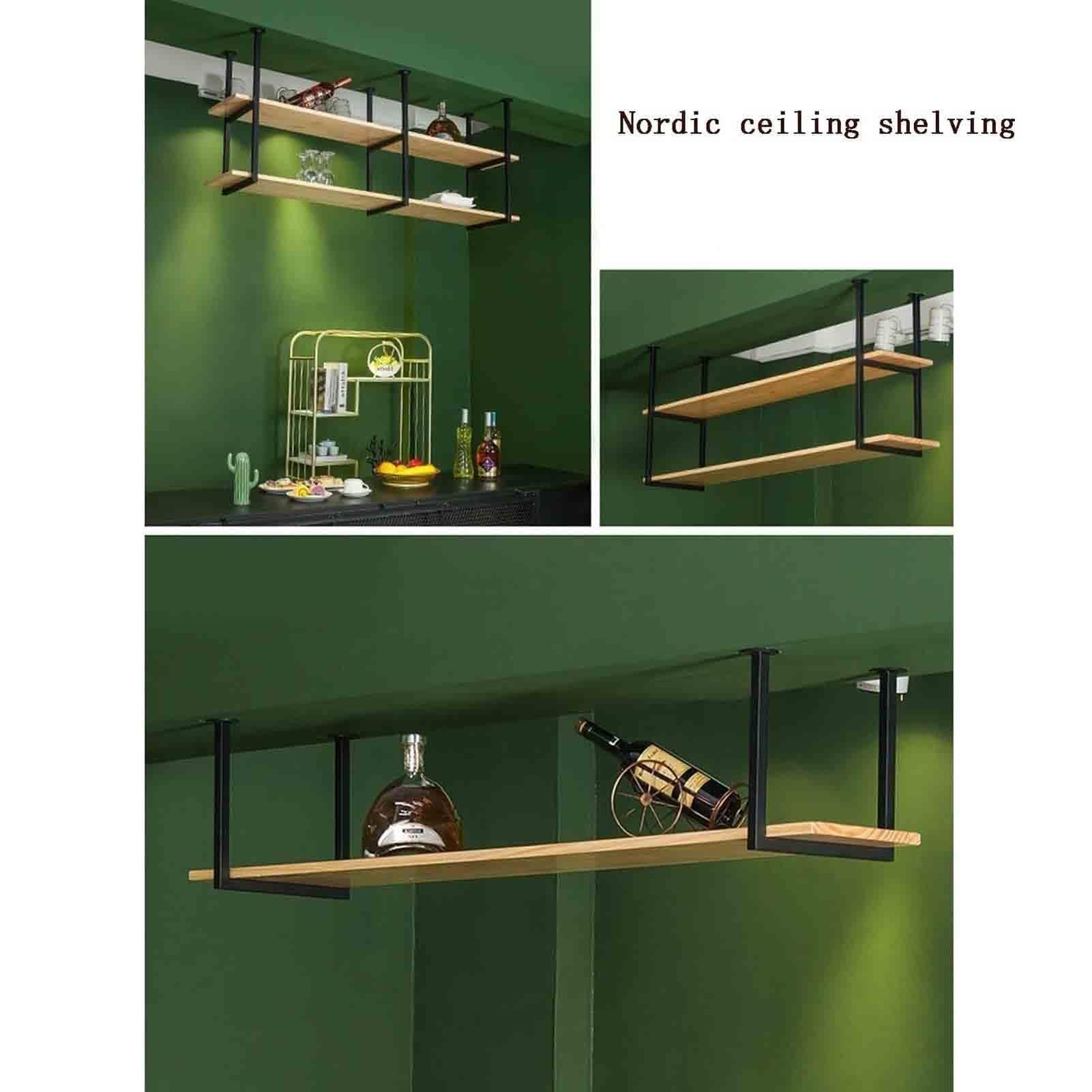 Portabicchieri Da Vino Sospeso - Porta Bottiglie Da Vino Da Soffitto - Supporto Per Piante A Doppio Strato In Ferro Battuto, Appendiabiti Da Parete In Stile Floating Shelves(C,120*30*80CM)
