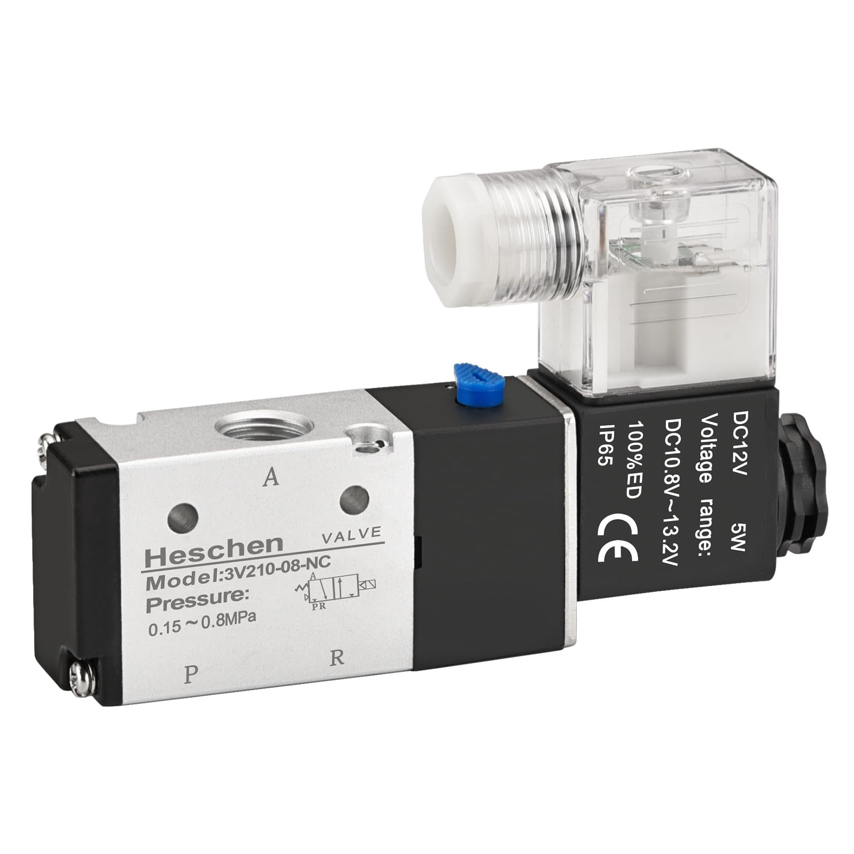 Heschen Elektryczny pneumatyczny zawór elektromagnetyczny 3V210-08 PT1/4 3/2-drożny (DC 12 V)