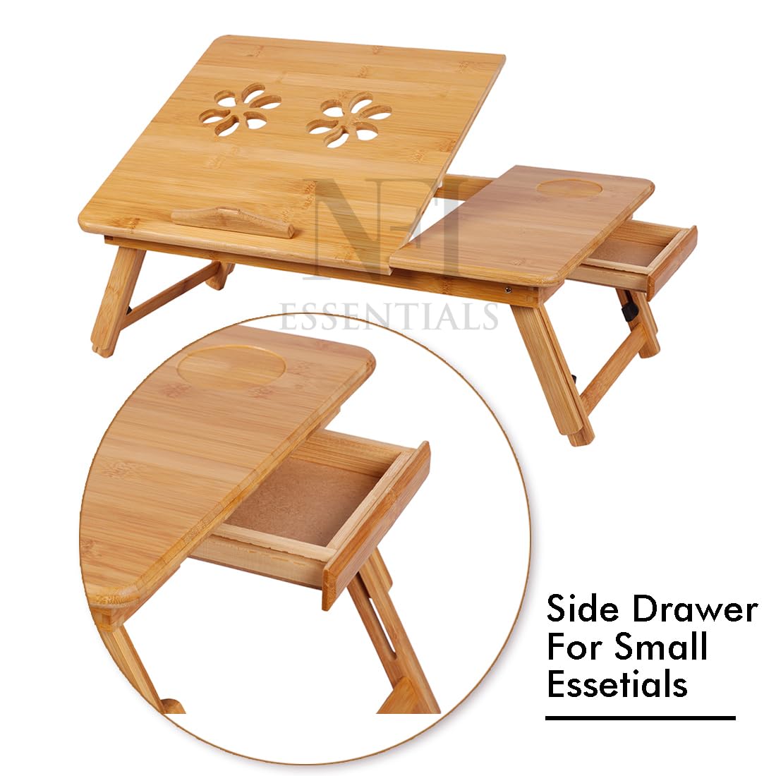 NFI essentials Bamboo Wood Foldable Laptop Table, Adjustable Portable Study Table, Study, Writing, Drawing & Activity Table with Adjustable Height, Bed Tray (55x35cm) 3
