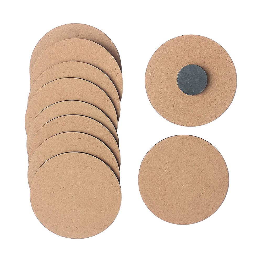 TRENDING HUT DIY MDF Wood Sheet Round Craft Magnet - Plain MDF Fridge Magnet Blanks Cutouts - Set of 10 with 3mm - 3in Diameter for Painting Wooden Sheet Craft, Decoupage, Resin Art Work & Decoration