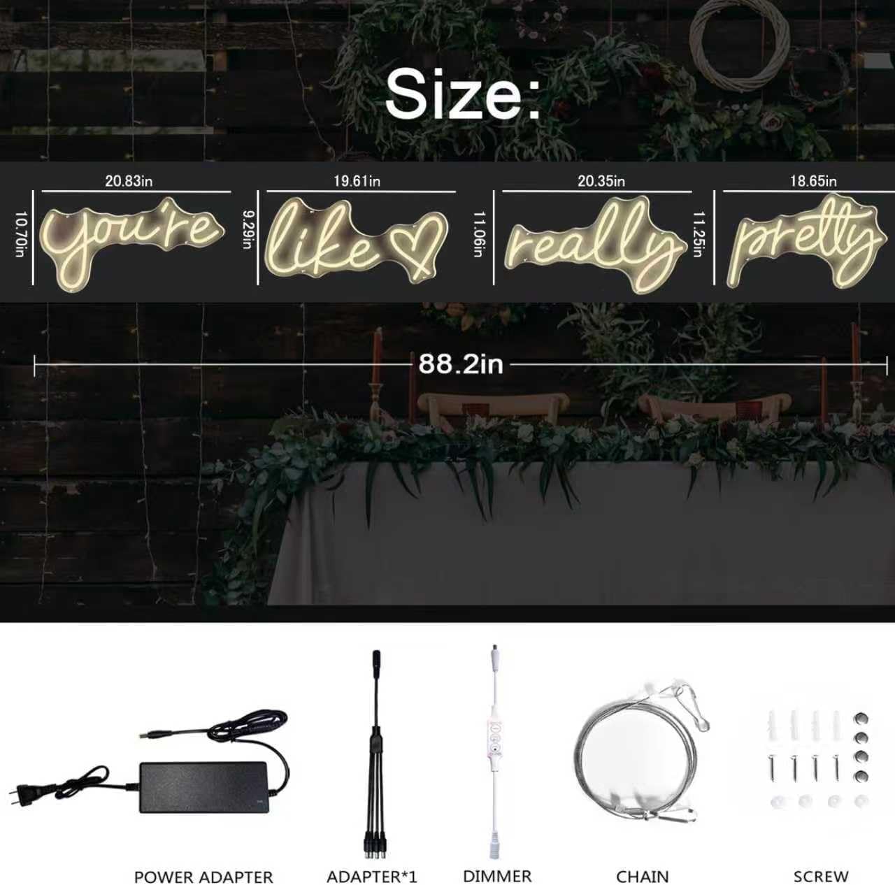 You're Like Really Pretty Neon Sign, Warm White light up Neon Signs for Wall Decor, Wedding, Engagement,Bedroom Bachelorette Party With Dimmable Switch USB Power(Super Large Style/88.2in） - Image 2