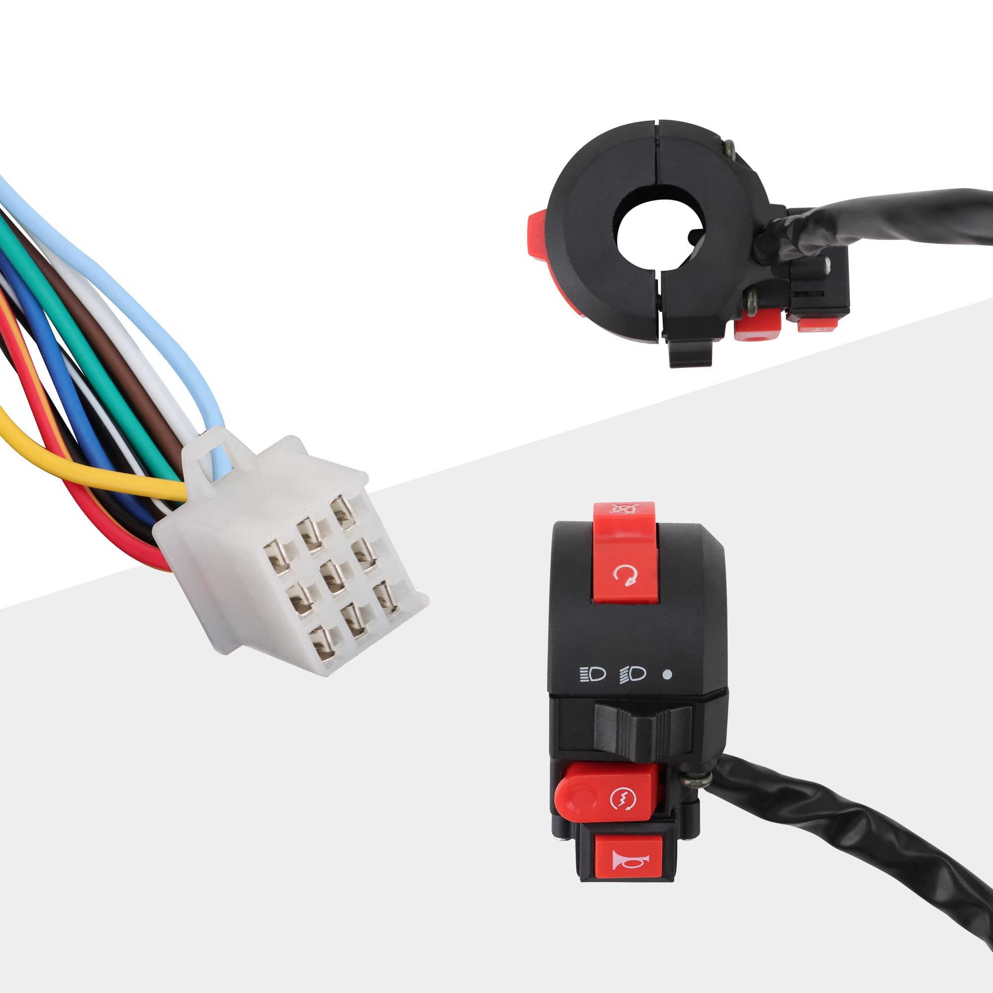 GOOFIT Moto 22mm 7/8 "ON off Controller Controllo Manubrio Faro Segnale Luce Pulsante Interruttore Montato con Clacson Sostituzione per ATV Dirt Bike Go Kart Scooter Pit Bike