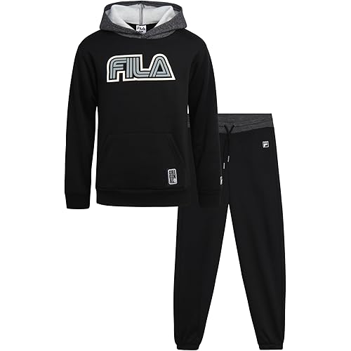 Fila Boys' Sweatsuit Set - 2 Piece Athletic Hoodie Sweatshirt and Active Jogger Sweatpants - Boys Activewear Jogset (8-12)
