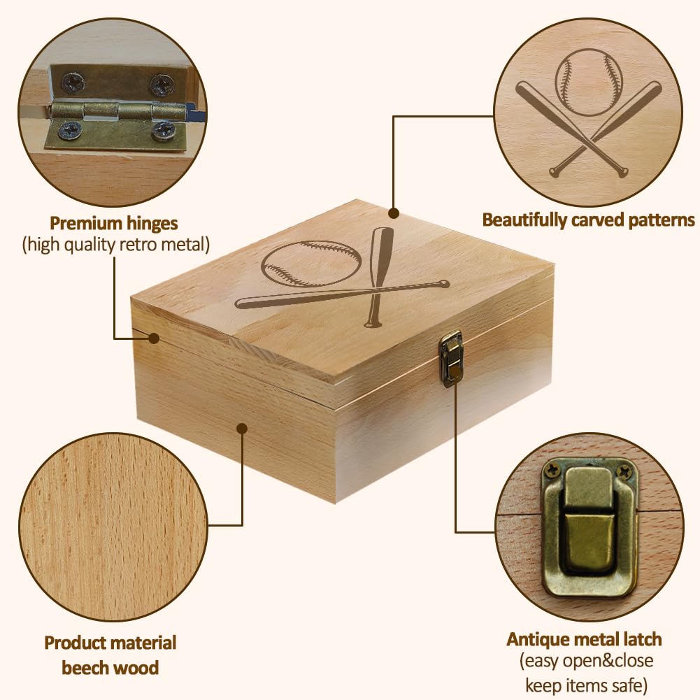 arricraft Baseball Theme Wooden Memory Keepsake Box - Image 3