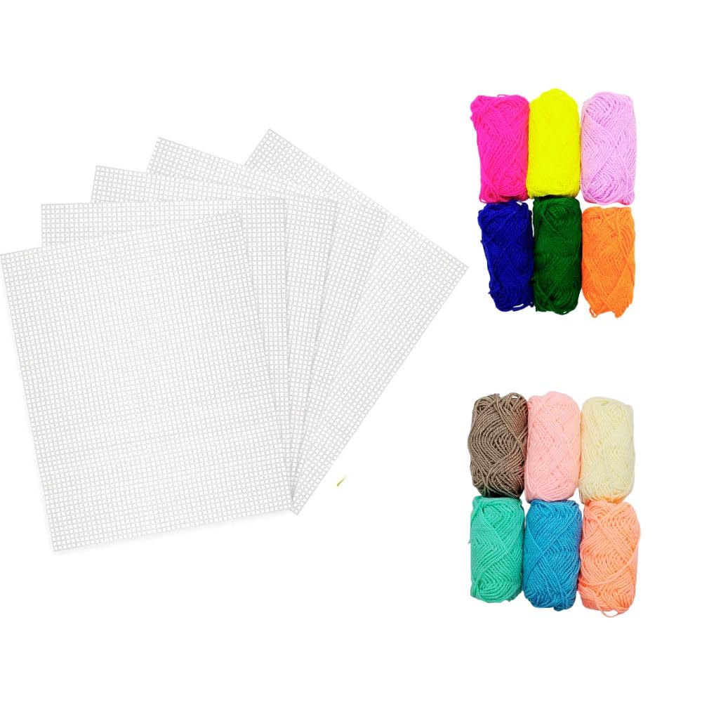 Craft Kit – 5Pcs White Plastic Canvas Sheets (25x30cm) + Multicolor 6 Piece Pastel Color and 6 Piece Bright Color Wool Threads (18g) – Ideal for DIY Crafts, Bag Making & Embroidery Projects, Purse Making-image-36