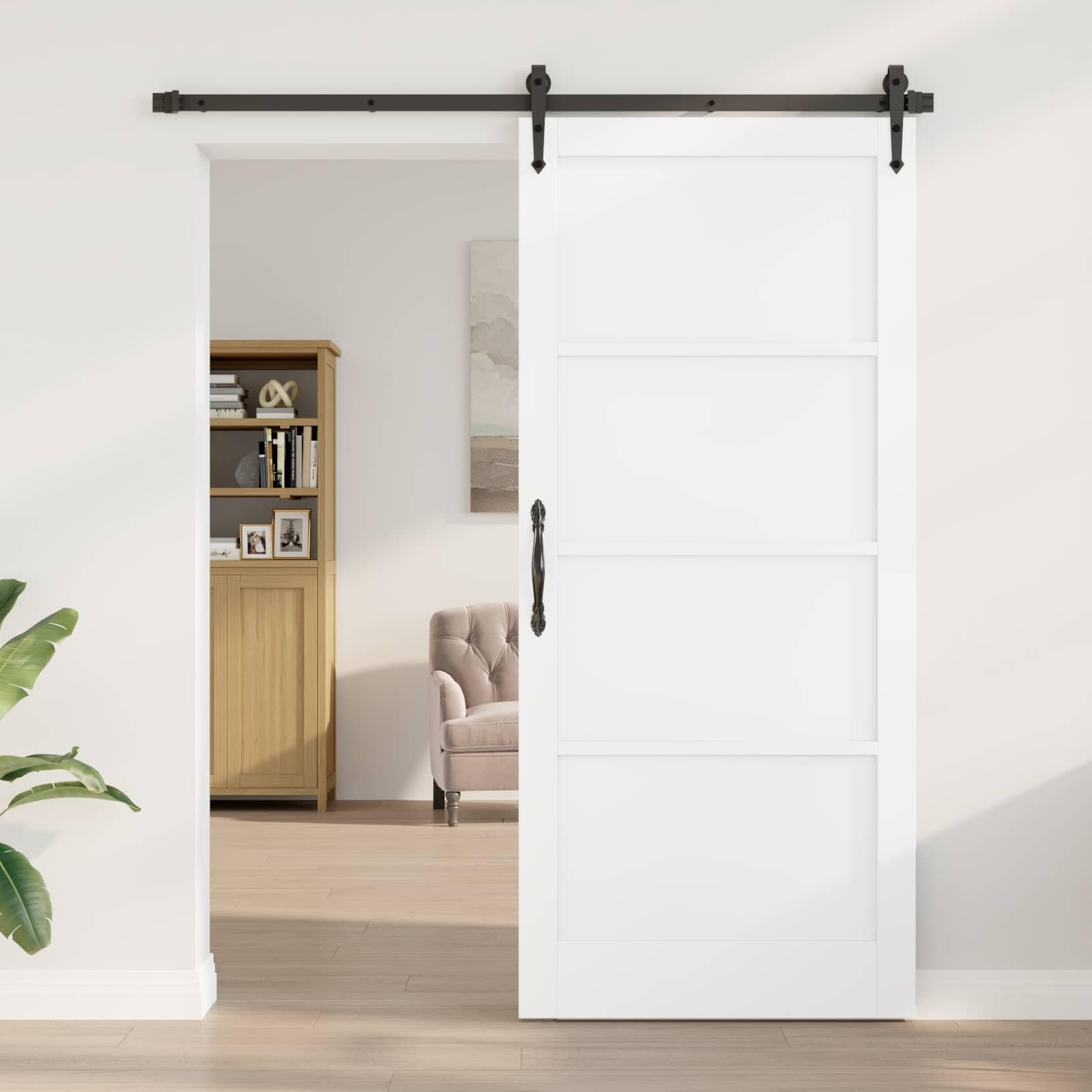 Porte coulissante blanche 93x211 cm en contreplaqué et cadre en pin