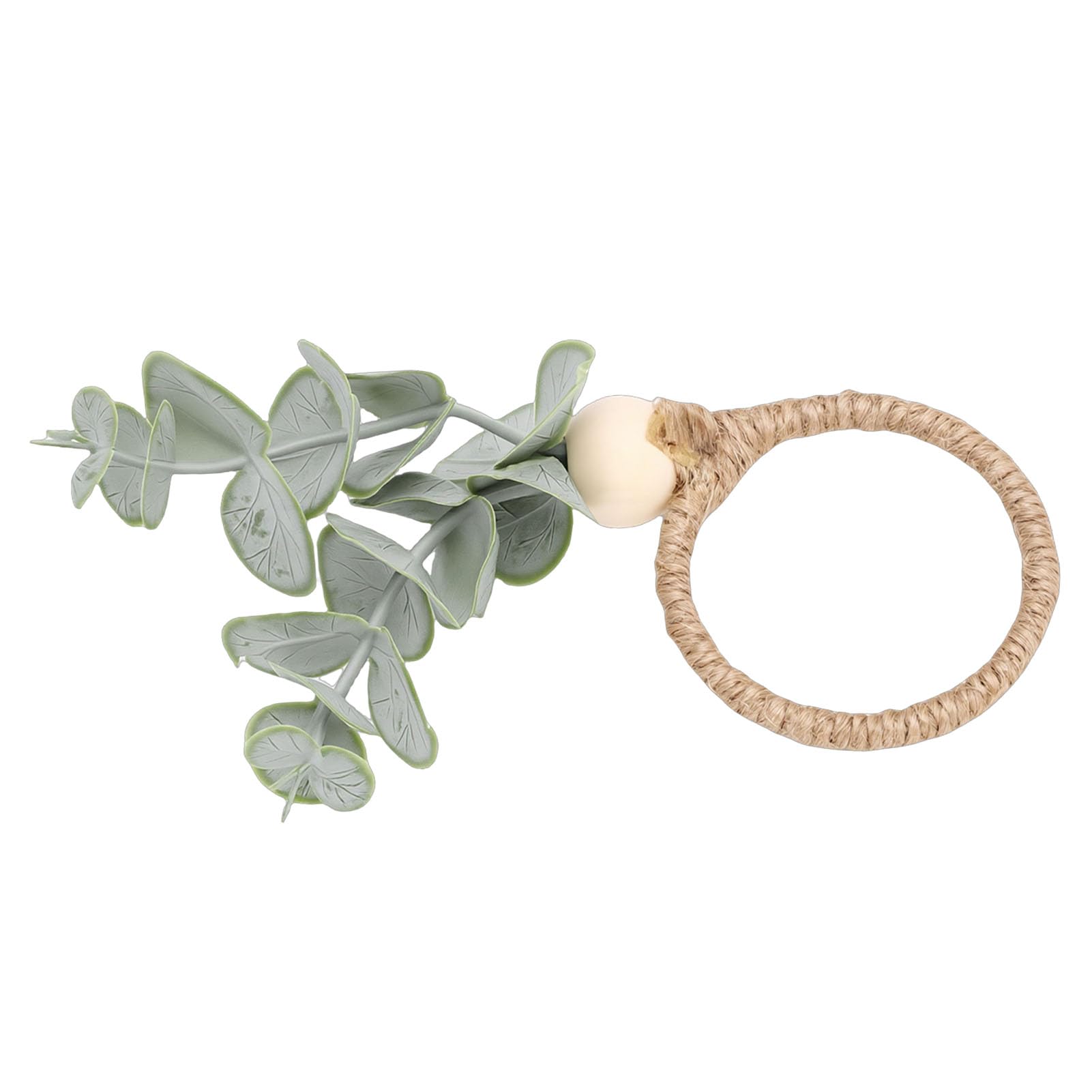 Cocoarm Portatovaglioli a Foglia Verde, 12 Portatovaglioli con Perline di Legno con Verde Artificiale e Base in Lino, Design a Tre Strati da 4,5 X 1,8 Pollici per Matrimoni, Feste, Tavoli in