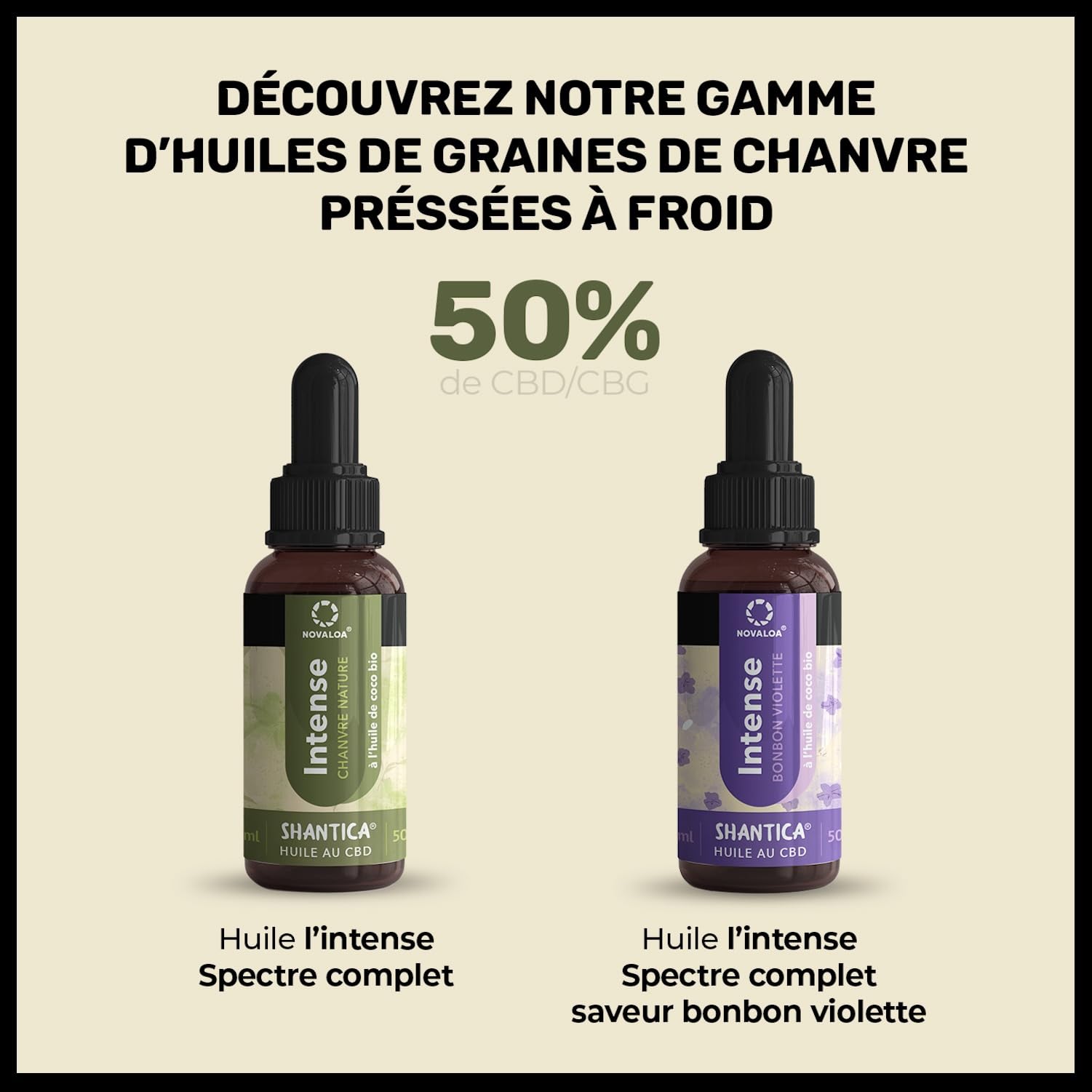 Huile L'Intense - À Partir d'Huile de Graines de Chanvre Pressées à Froid 5000mg - Fabriquée en France - 10 ml