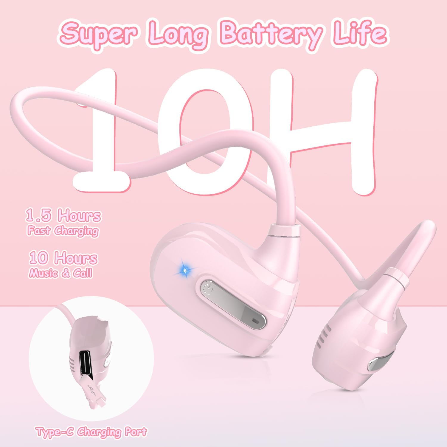 Golvery Open Ear Kids Headphones, Wireless Bluetooth 5.3 Headset for Phone/Kindle/Tablet, Safer Hearing Protection Children Earphones, Built-in Mic, Ultra-Light & Comfort Fit, 10H Playtime-Pink - Image 5