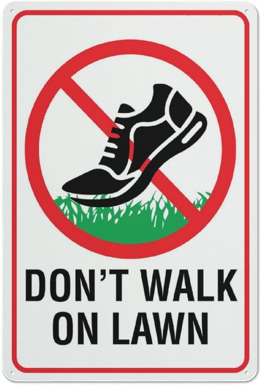 Dont Walk On Lawn Rust Free Aluminum Sign - Rustproof, Multicolor Decor with Pre-Drilled Holes for Home Garden, Yard - 12x8 Inch​
