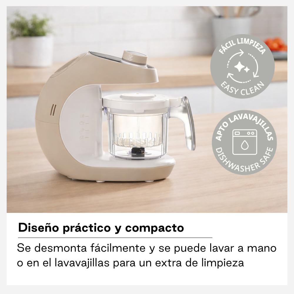 Jané Chefkiss, Robot Cocina Bebé, Multifunción 7 en 1, Procesador Alimentos, Cocina al Vapor, Descongela, Recalienta, Esteriliza, Bate, Mezcla