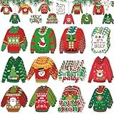 Vercraft 36 Pcs Christmas Tree Ornaments Decor Wooden Ugly Sweater Hanging Ornaments Christmas Tree Decorations Funny Holiday Hanging Pendants Xmas Wood Crafts for Winter Home Decor Party Supplies