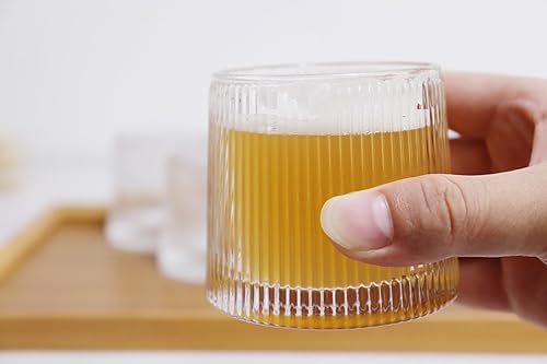 Miniatura 5 de Juego de 4 vasos pesados para degustación de cerveza, par de vasos pequeños y robustos acanalados, duraderos y gruesos sin tallo, con caja de