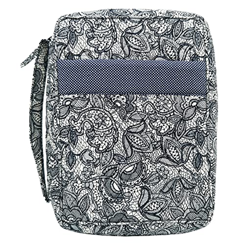 Image of DIWI Quilted Bible Cover Large Sizes 10 X 7 X 2.75 Good Book Case (L, C1 Navy Canopy)