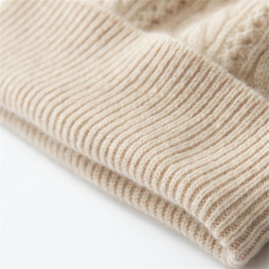 Gorro de invierno para mujer, color liso, cachemira, trenzado, suave y cálido