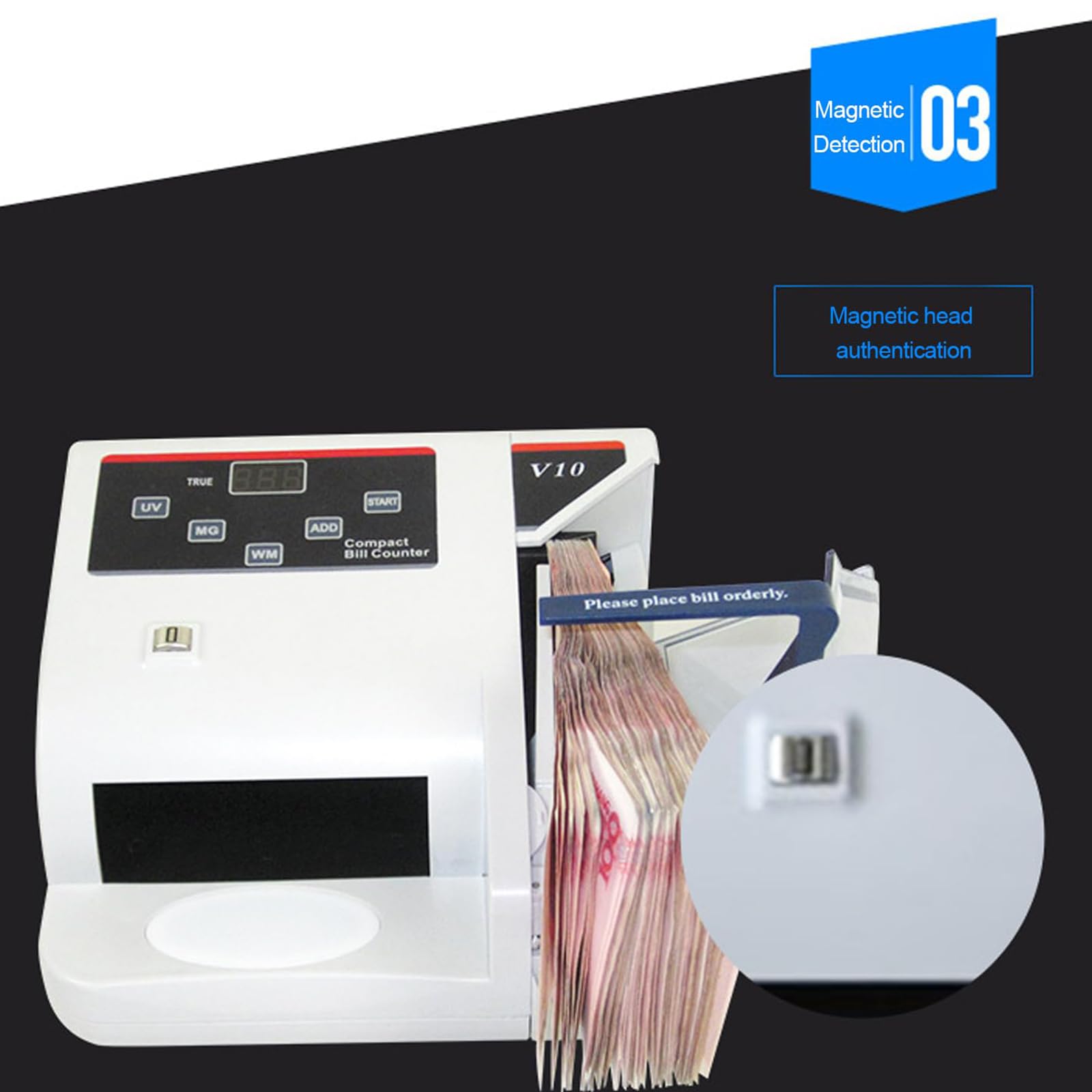 Conta Banconote Portatile, Mini Conta Banconote 600 Banconote/Min con Rilevamento UV MG WM, Display LED con Funzione ADD & Batch, per Tutte le Valute Estere
