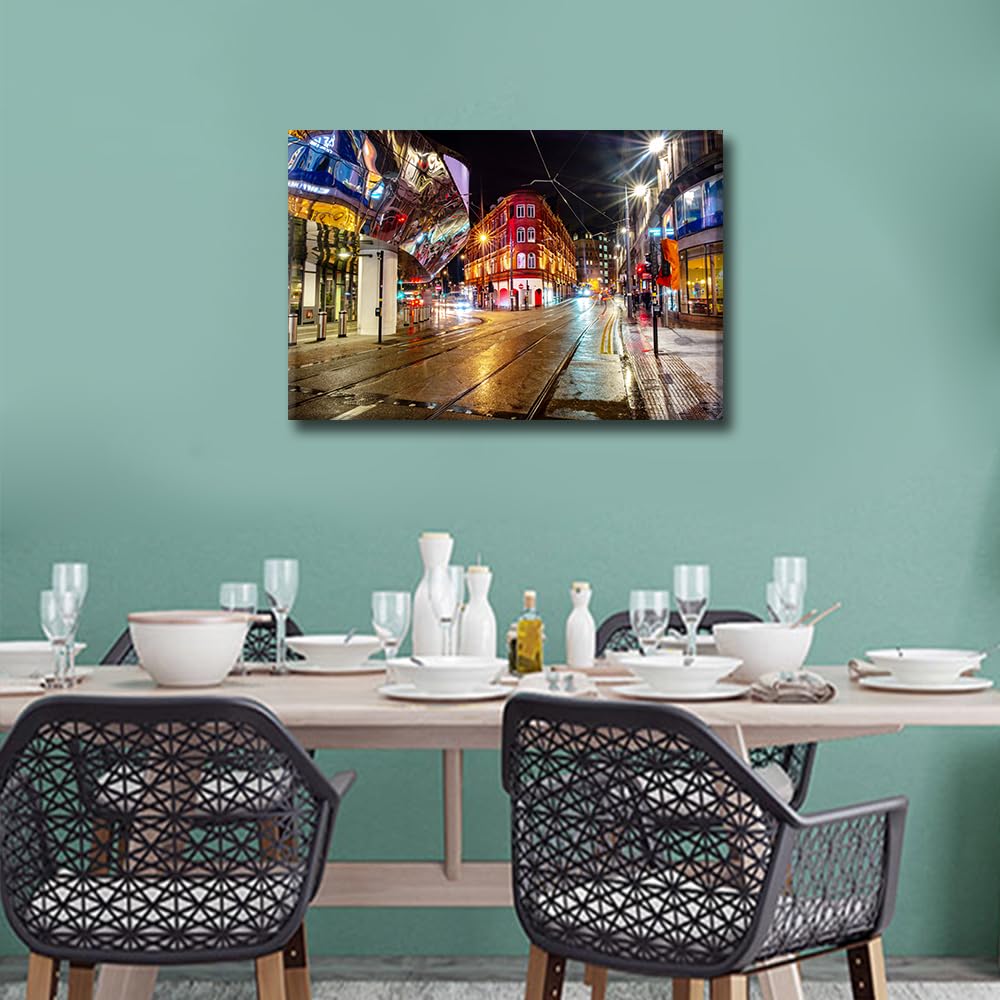 TISHIRON Birmingham City Canvas Wall Art Night Life in the Center of Birmingham UK Skyline for Wall Decora for Living Room Office Bedroom Home Decor Stretched Framed Ready to Hang - Image 4