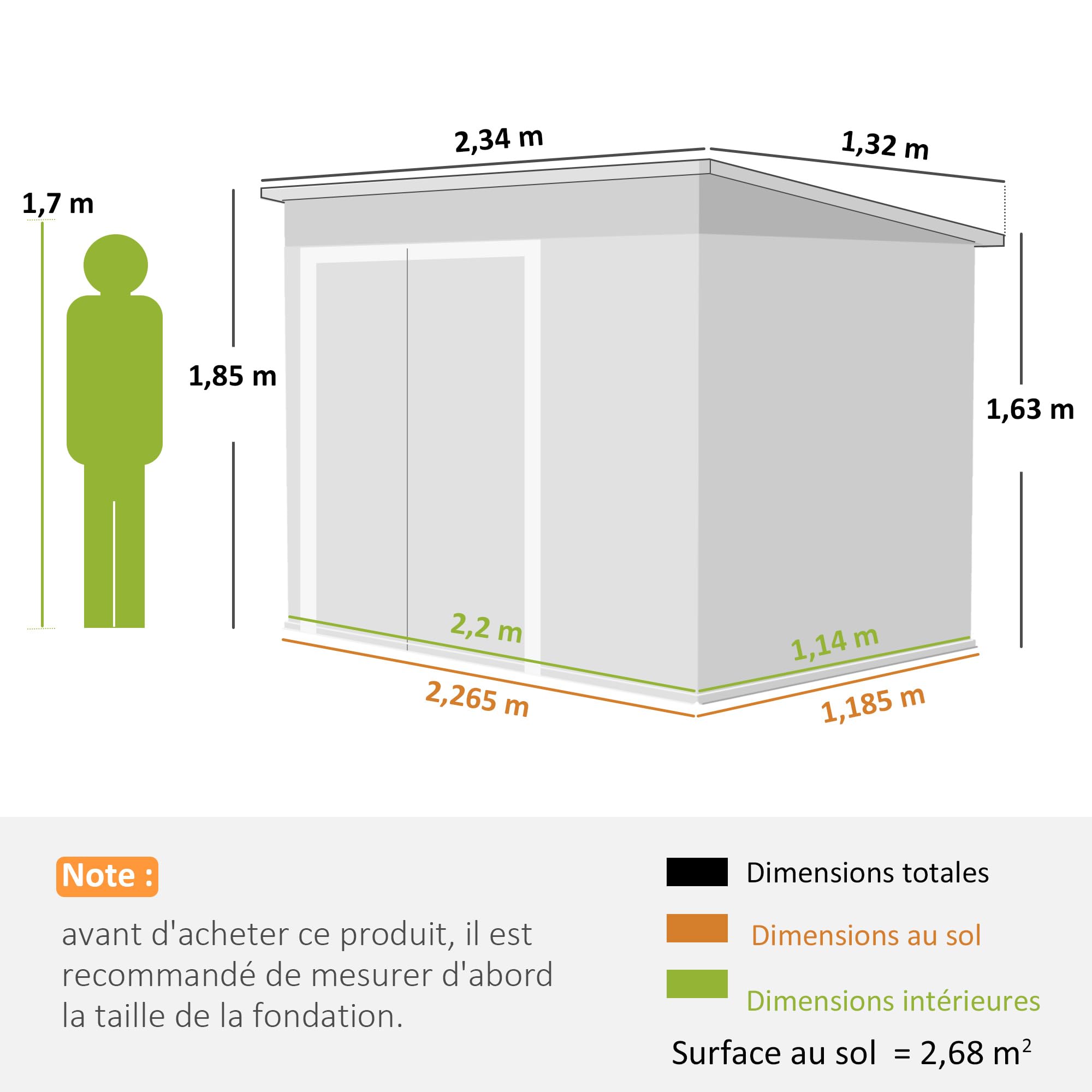 Outsunny Abri de Jardin métal 234 x 132 x 185 cm Triple Porte verrouillable Toit incliné Acier galvanisé Gris foncé