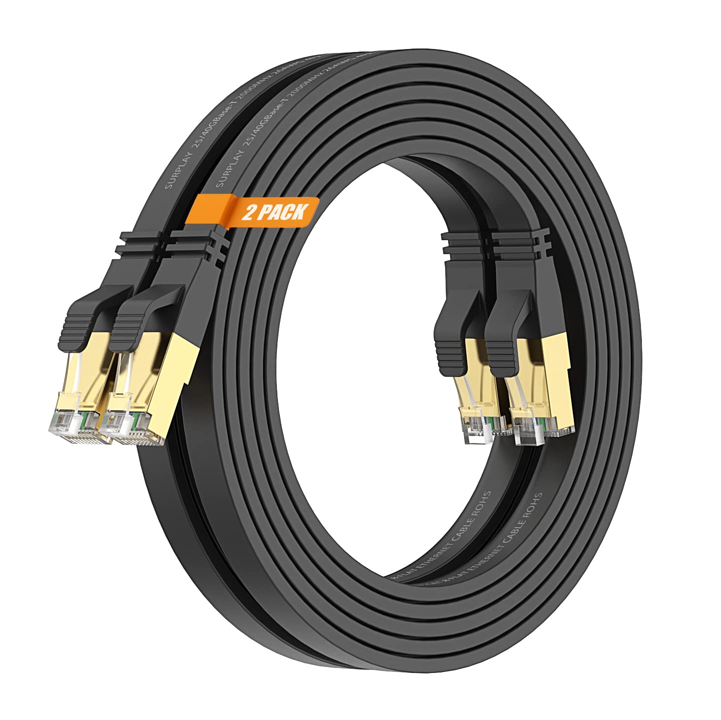 Câble Ethernet Cat8 de 30,5 m, noir, 40 Gbit/s, haut débit, extérieur et intérieur, double blindage avec fil de terre et cordon plat RJ45 plaqué or pour caméra IP longue distance, TV, routeur, NAS (50