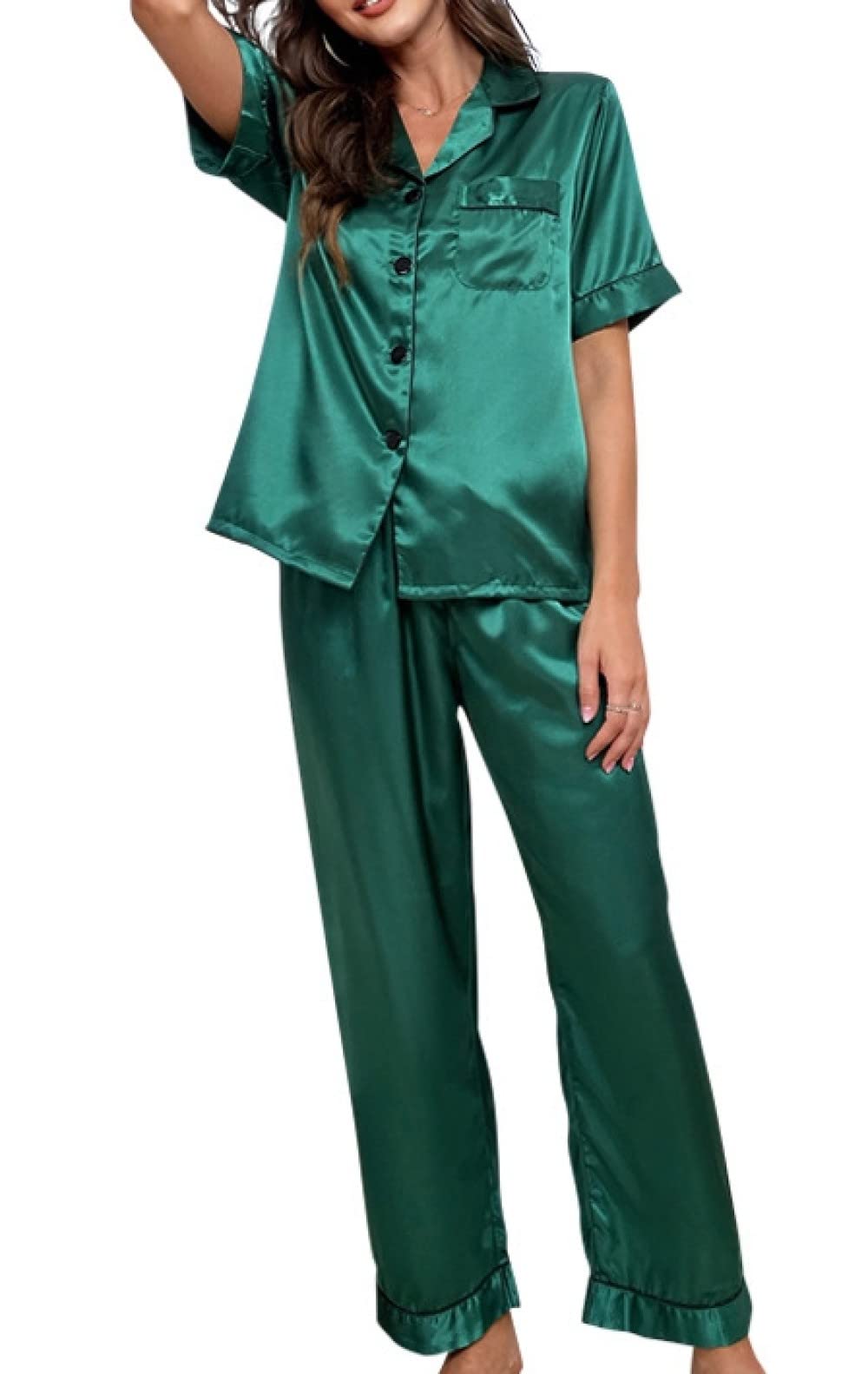 Donna Pigiama Estivo Due Pezzi,Pigiama Estivo da Donna in Tinta Unita con Risvolto Verde Set da 2 Pezzi Pigiama Morbido alla Moda Loungewear Regalo per La Festa della Mamma per Moglie Fidanzata Mamm