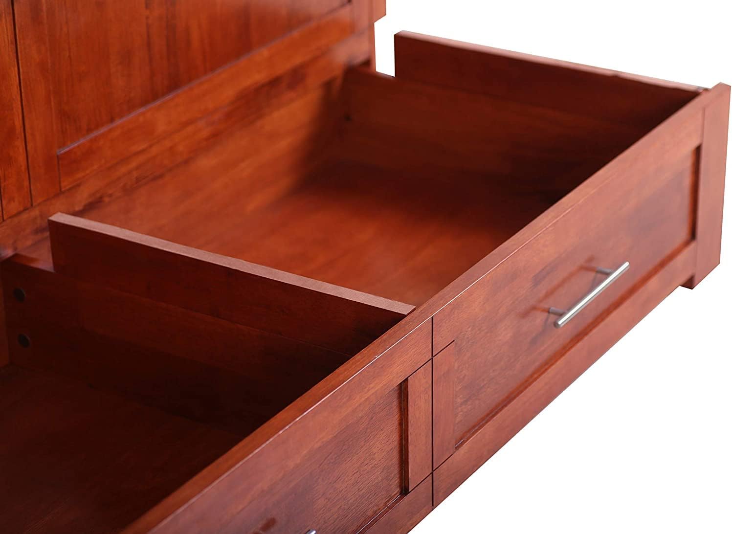 Daily Delight Murphy Cabinet Chest Bed with Charging Station & 6" Memory Foam Mattress, Queen (Cherry)