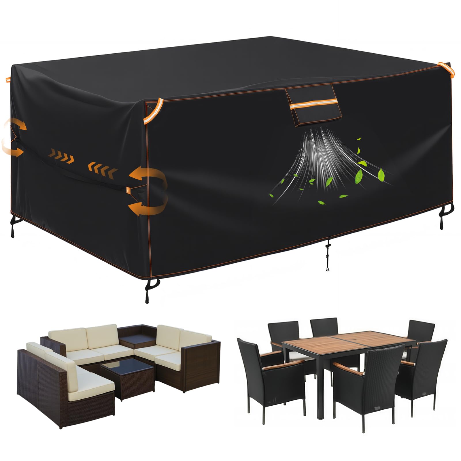GARPROVM Abdeckplane Gartenmöbel Outdoor Wasserdicht, 200x165x80cm Gartenmöbel Abdeckung Wetterfest 420D Oxford Gewebe mit Belüftung, Staubdicht Schutzhülle für Outdoor Sitzgruppe Möbelset Sofa Tisch