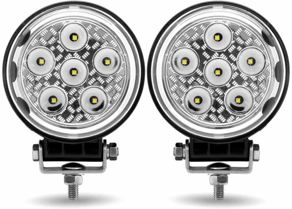 Trux Accessories TLED-U102 Next Generation Universal White Round Work Light with Side Diodes (9 Diodes) - 4300 Lumens (Pair)