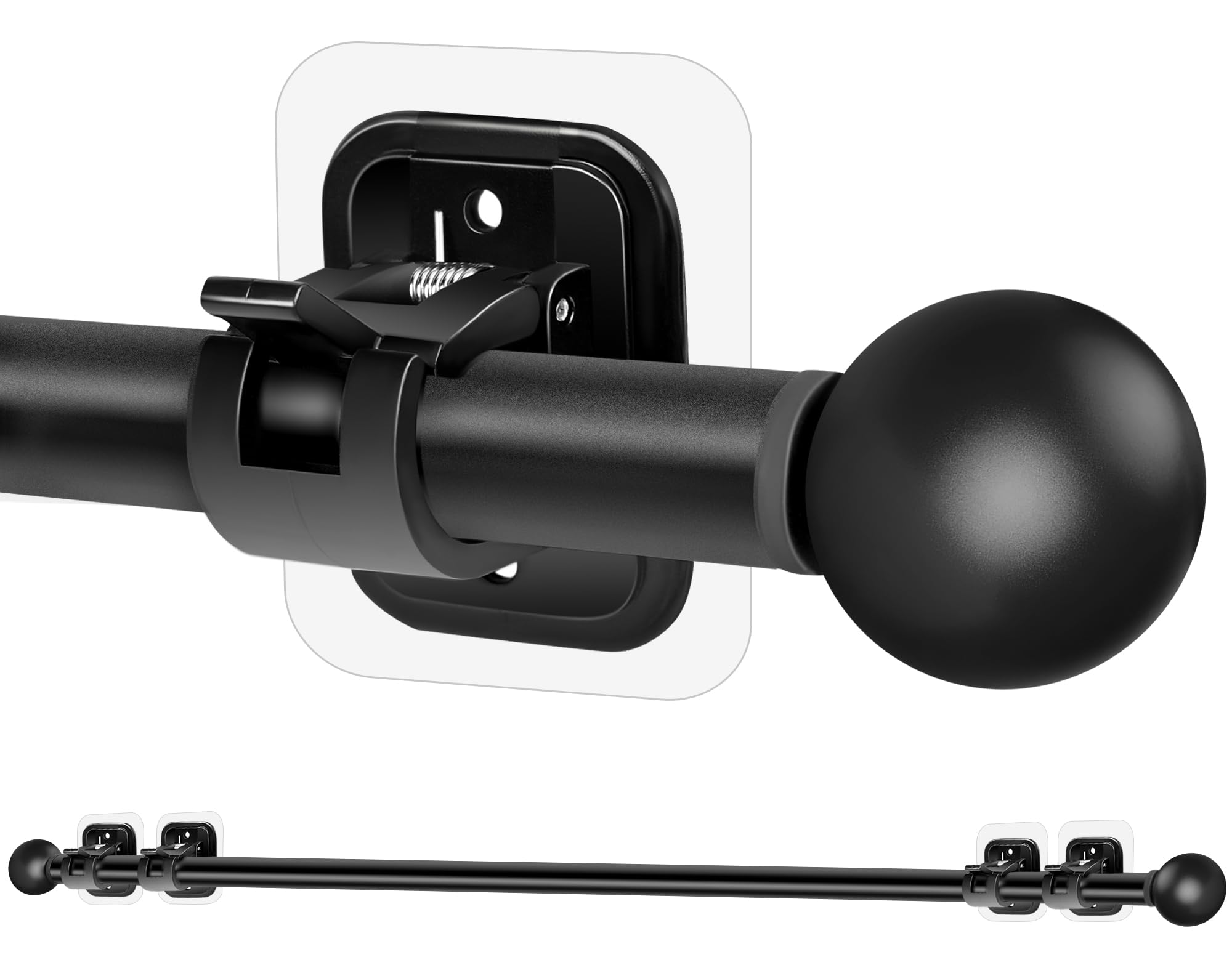 Gardinenstange halterung Ohne Bohren, Ausziehbar Vorhangstange ohne Bohren | 77-151 cm, Schwarz gardinenstangenhalter, curtain rod Edelstahl, Schlafzimmer, Wohnzimmer, Küche, Badezimme, Wohnmobil