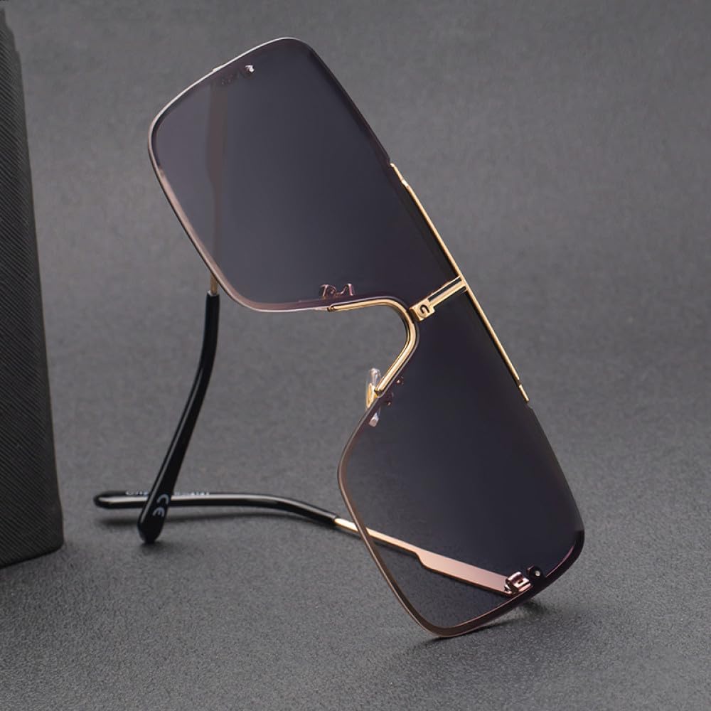 Oversized Steampunk One-Piece Sunglasses For Men Luxury Rimless Punk Sun Glasses For Male Vintage Eyewear Shades