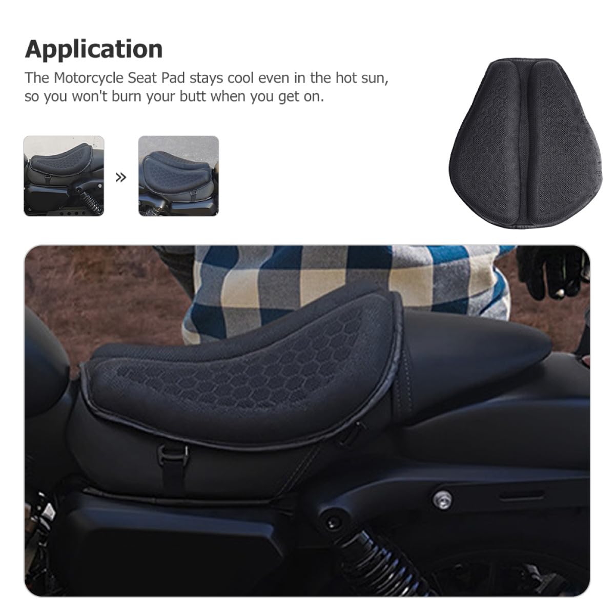 Gadpiparty Cuscino per Sella Moto Riutilizzabile in Rete 3D Protezione Solare e Design Antifurto, Ammortizzante per Moto Turismo e Viaggi Lunghi Estivi