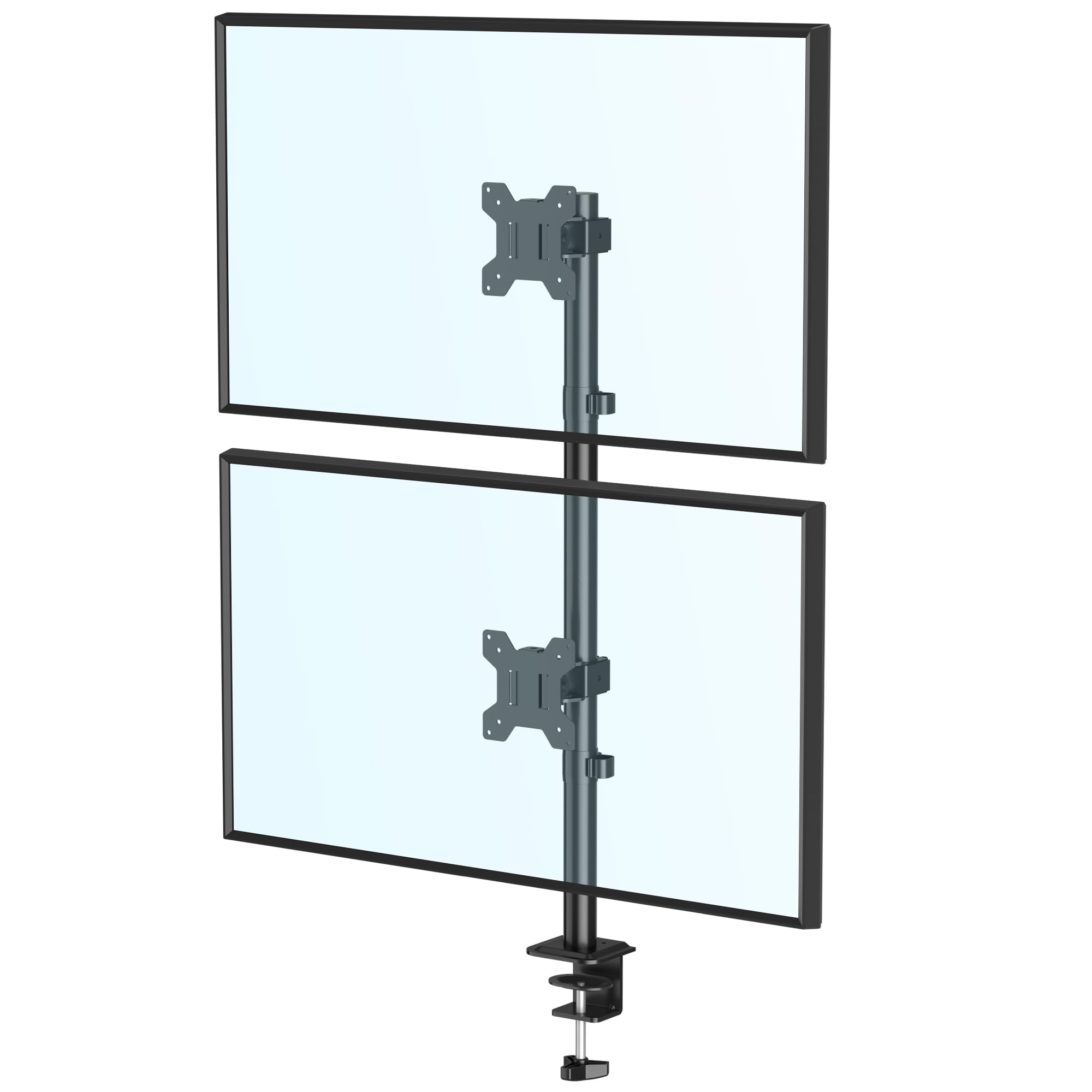 Dual Monitor Desk Mount Stand WHYFONE 790mm Tall Pole Vertical Stack Monitor Arm Desk Mount for 13-32’’ Screens, Height Adjustable PC Monitor Mount with Tilt Swivel Rotation up to 10kg, VESA 75/100mm